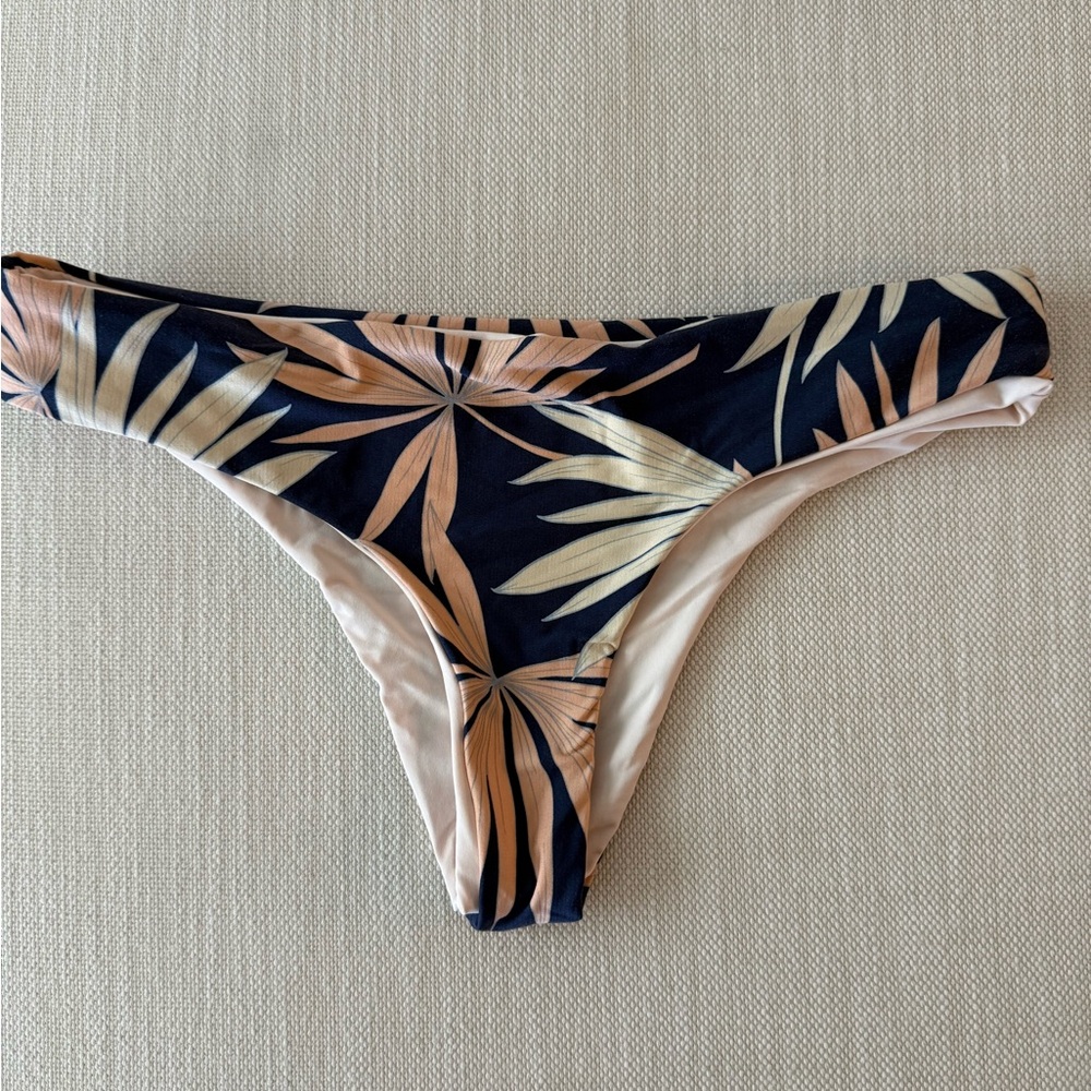 L*Space Navy and Blush Leaf Print Cheeky Bikini Bottom